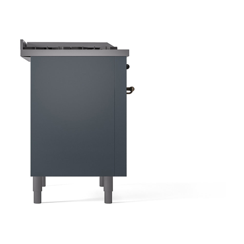 ILVE Nostalgie II Noblesse 36-Inch Natural Gas Dual Fuel Range and Solid Door Oven in Blue Grey with Burnished Bronze Trim (UN36FQNMPBGB)