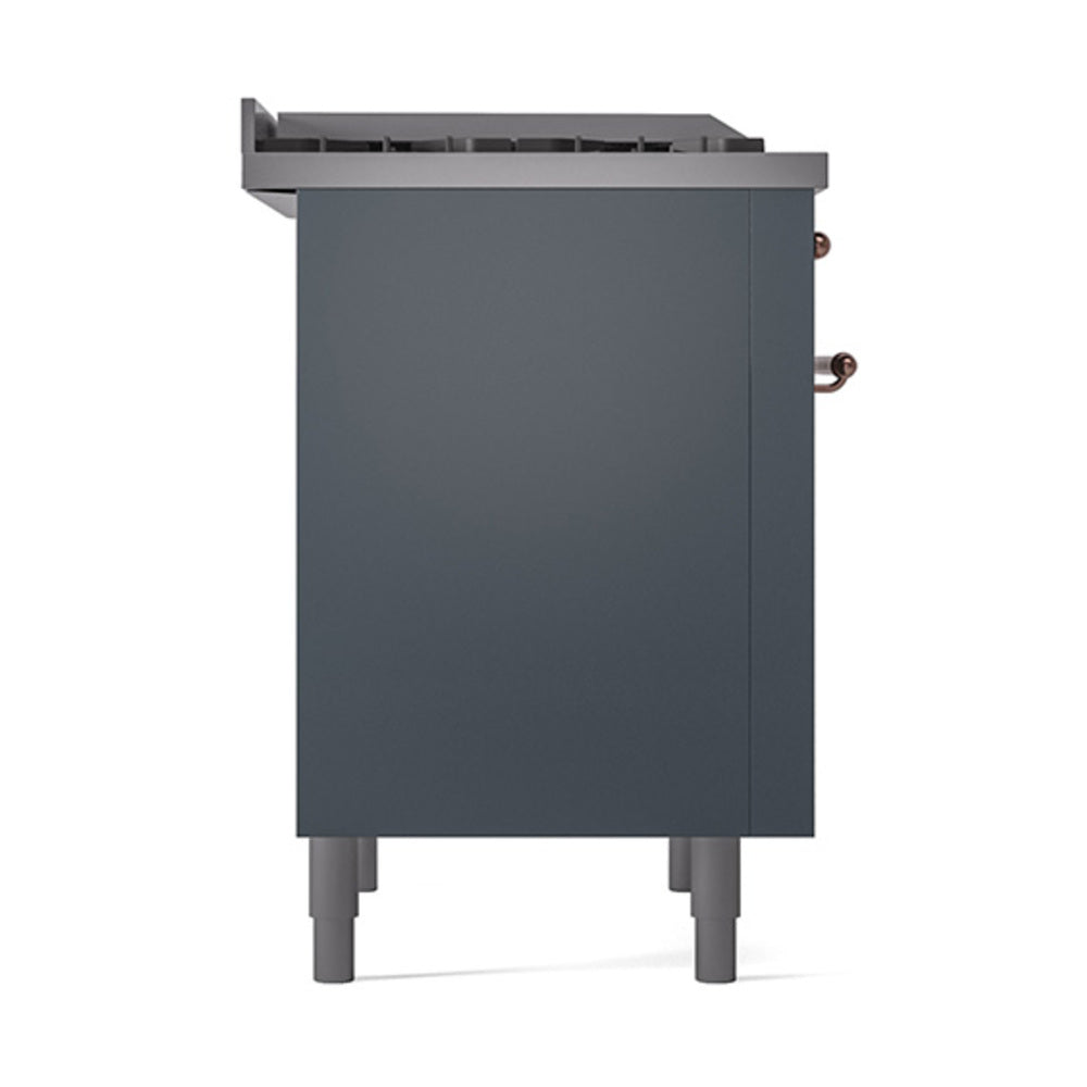 ILVE Nostalgie II Noblesse 36-Inch Natural Gas Dual Fuel Range and Solid Door Oven in Blue Grey with Copper Trim (UN36FQNMPBGP)
