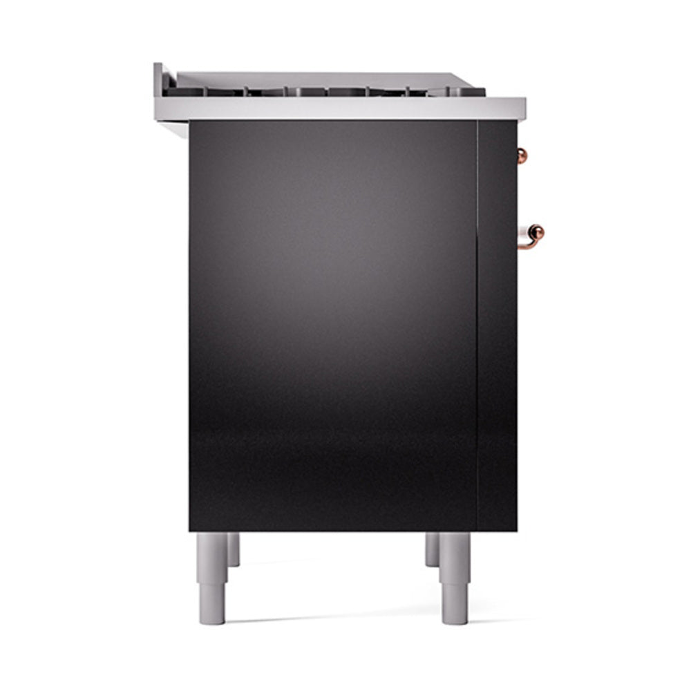 ILVE Nostalgie II Noblesse 36-Inch Natural Gas Dual Fuel Range and Solid Door Oven in Glossy Black with Copper Trim (UN36FQNMPBKP)