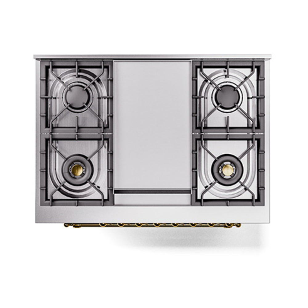 ILVE Nostalgie II Noblesse 36-Inch Natural Gas Dual Fuel Range and Solid Door Oven in Burgundy with Brass Trim (UN36FQNMPBUG)
