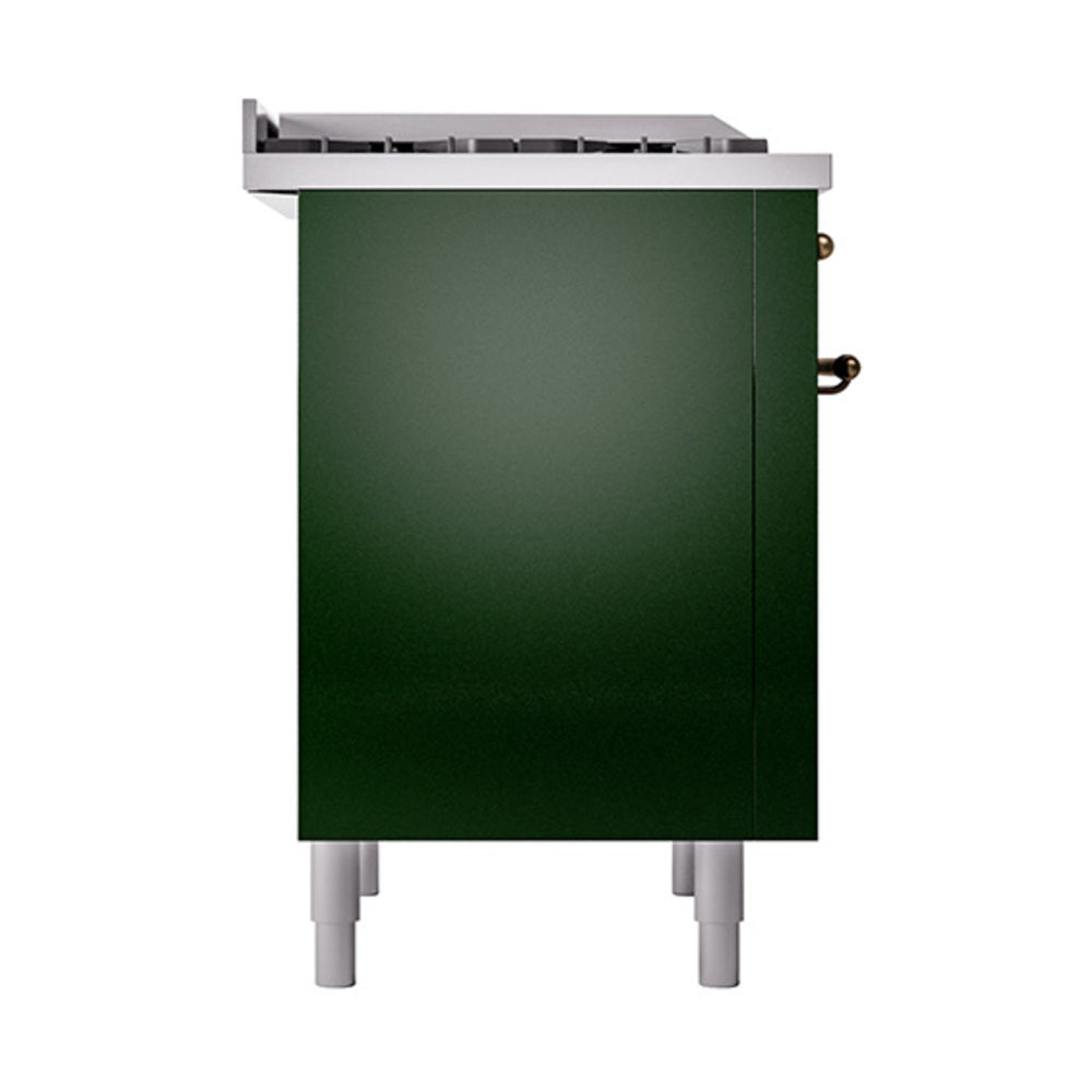 ILVE Nostalgie II Noblesse 36-Inch Natural Gas Dual Fuel Range and Solid Door Oven in Emerald Green with Burnished Bronze Trim (UN36FQNMPEGB)