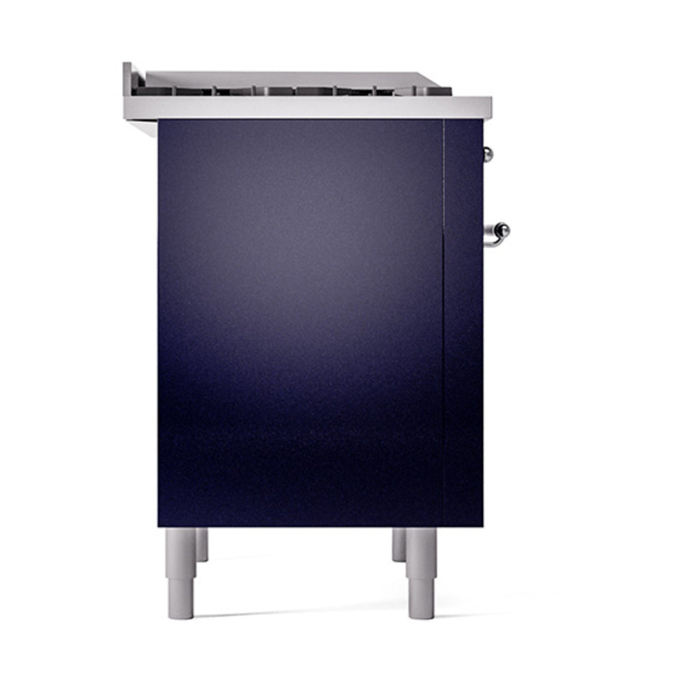 ILVE Nostalgie II Noblesse 36-Inch Natural Gas Dual Fuel Range and Solid Door Oven in Midnight Blue with Chrome Trim (UN36FQNMPMBC)