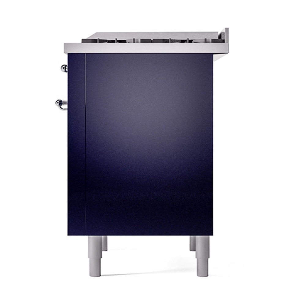 ILVE Nostalgie II Noblesse 36-Inch Natural Gas Dual Fuel Range and Solid Door Oven in Midnight Blue with Chrome Trim (UN36FQNMPMBC)