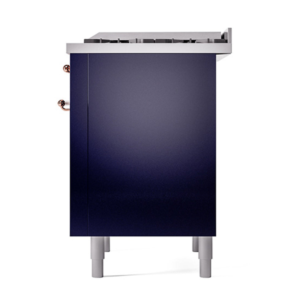 ILVE Nostalgie II Noblesse 36-Inch Propane Gas Dual Fuel Range and Solid Door Oven in Midnight Blue with Copper Trim (UN36FQNMPMBPLP)