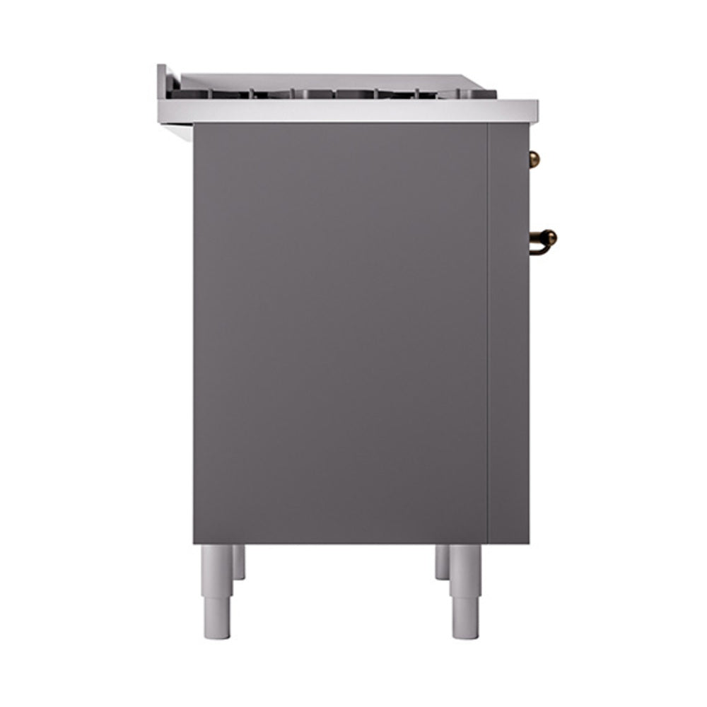 ILVE Nostalgie II Noblesse 36-Inch Propane Gas Dual Fuel Range and Solid Door Oven in Matte Graphite with Burnished Bronze Trim (UN36FQNMPMGBLP)