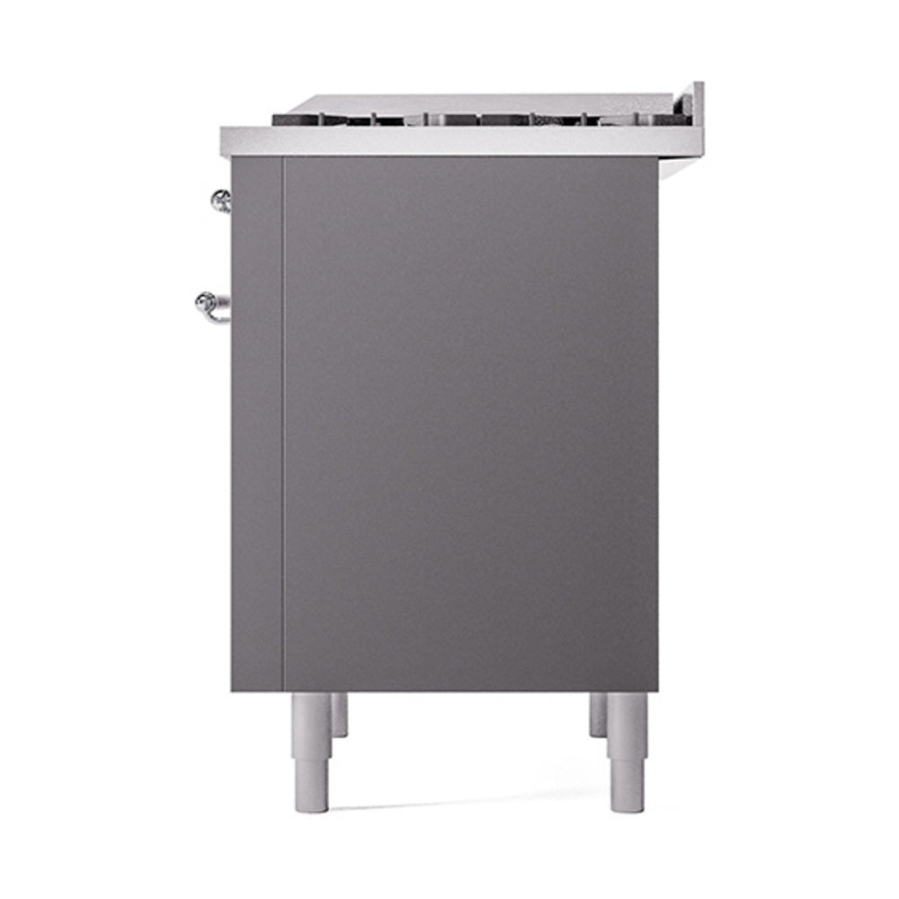 ILVE Nostalgie II Noblesse 36-Inch Natural Gas Dual Fuel Range and Solid Door Oven in Matte Graphite with Chrome Trim (UN36FQNMPMGC)