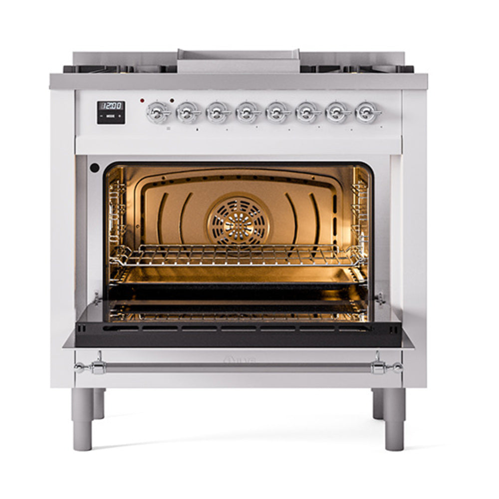 ILVE Nostalgie II Noblesse 36-Inch Propane Gas Dual Fuel Range and Solid Door Oven in Custom RAL with Chrome Trim (UN36FQNMPRACLP)