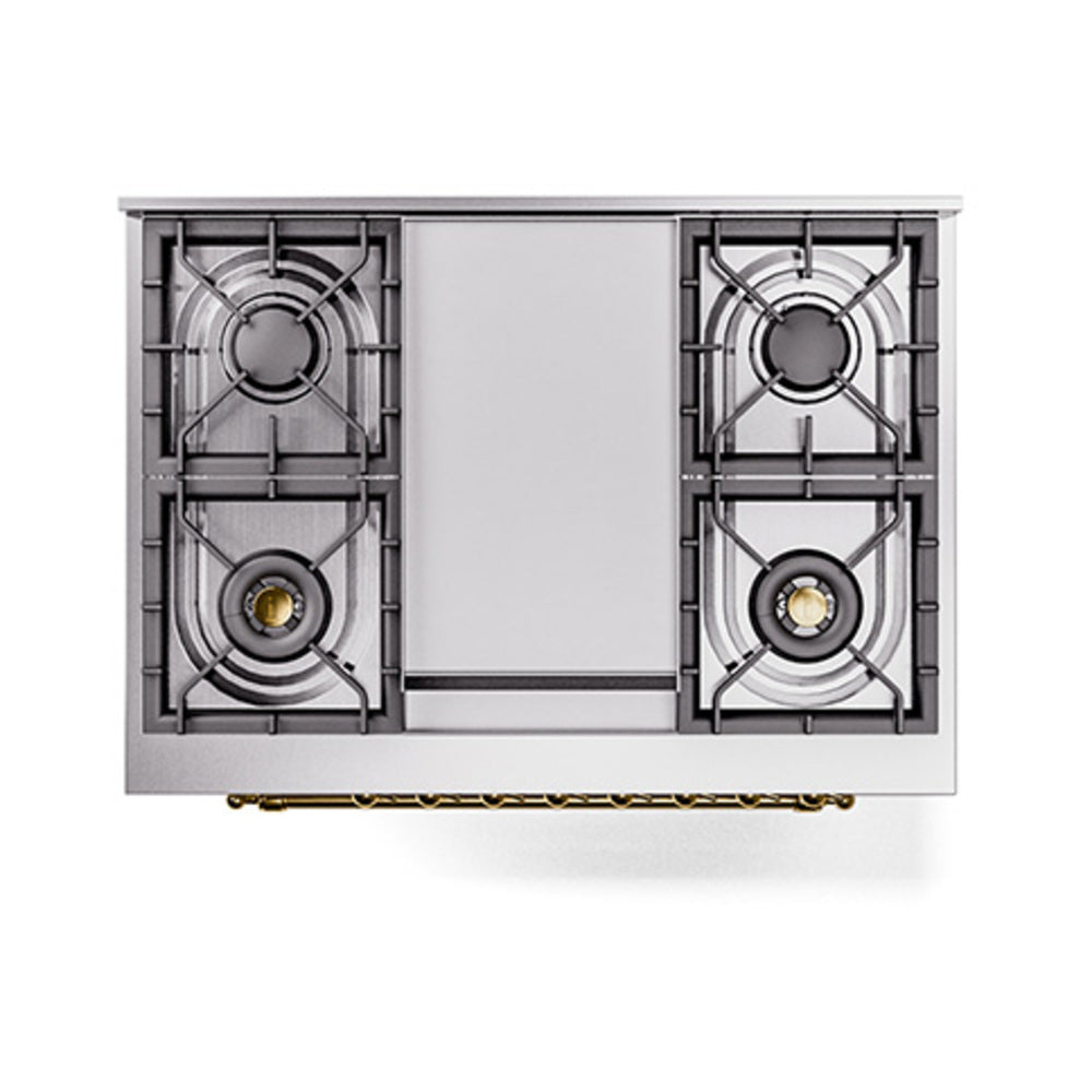 ILVE Nostalgie II Noblesse 36-Inch Natural Gas Dual Fuel Range and Solid Door Oven in RAL with Brass Trim (UN36FQNMPRAG)
