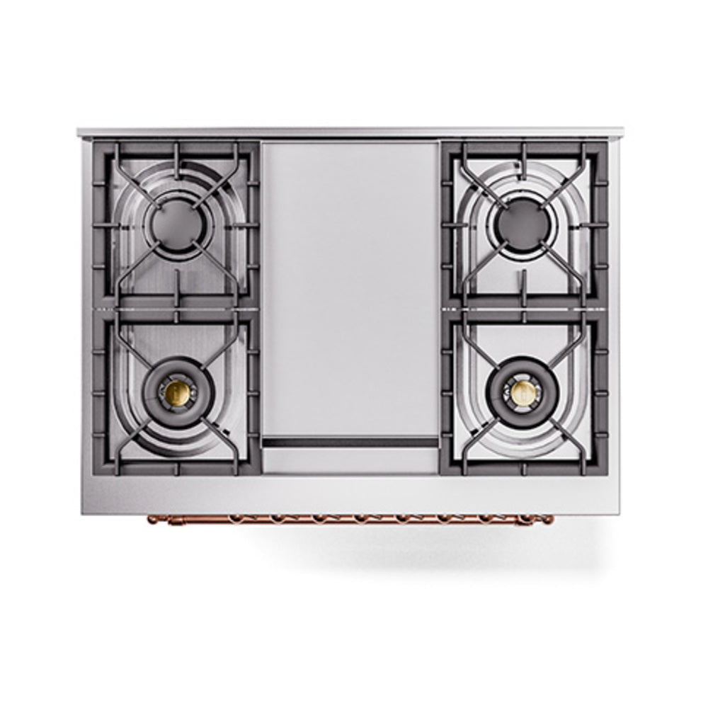 ILVE Nostalgie II Noblesse 36-Inch Natural Gas Dual Fuel Range and Solid Door Oven in Custom RAL with Copper Trim (UN36FQNMPRAP)