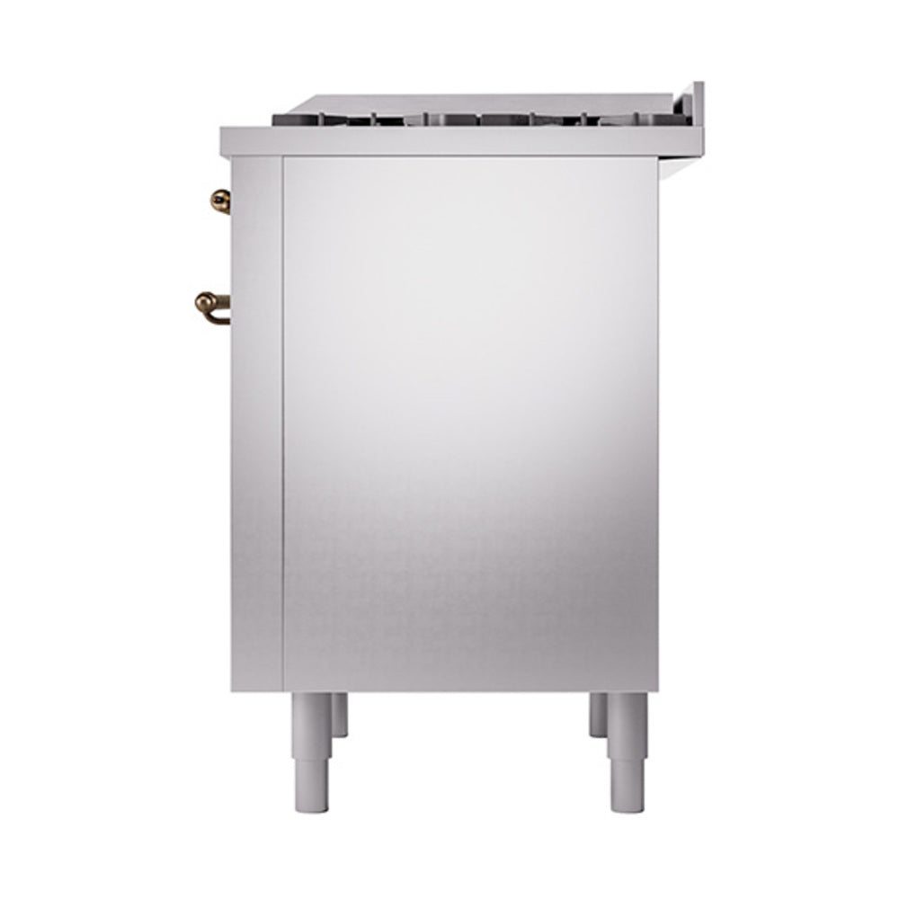 ILVE Nostalgie II Noblesse 36-Inch Propane Gas Dual Fuel Range and Solid Door Oven in Stainless Steel with Burnished Bronze Trim (UN36FQNMPSSBLP)
