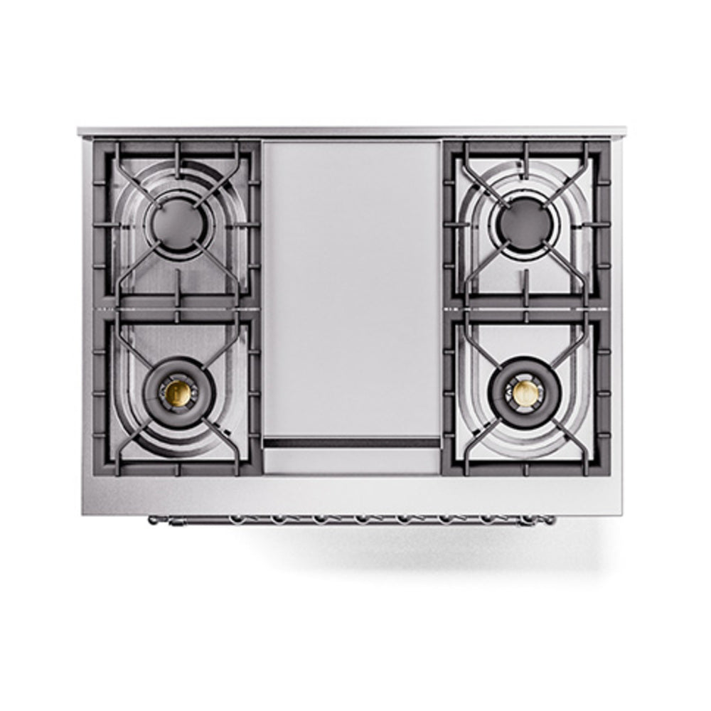ILVE Nostalgie II Noblesse 36-Inch Propane Gas Dual Fuel Range and Solid Door Oven in Stainless Steel with Chrome Trim (UN36FQNMPSSCLP)