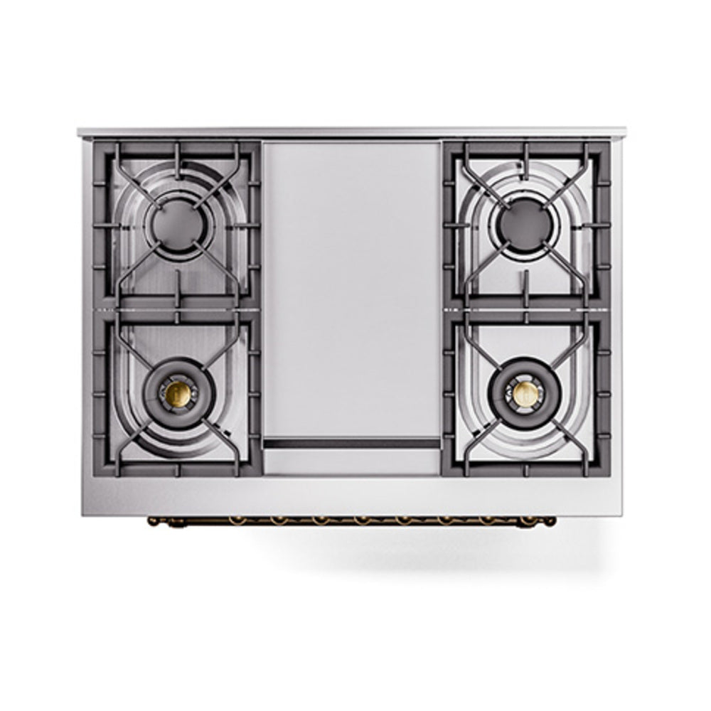 ILVE Nostalgie II Noblesse 36-Inch Natural Gas Dual Fuel Range and Solid Door Oven in White with Burnished Bronze Trim (UN36FQNMPWHB)