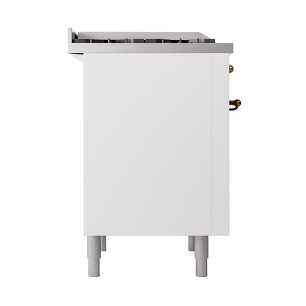 ILVE Nostalgie II Noblesse 36-Inch Natural Gas Dual Fuel Range and Solid Door Oven in White with Burnished Bronze Trim (UN36FQNMPWHB)