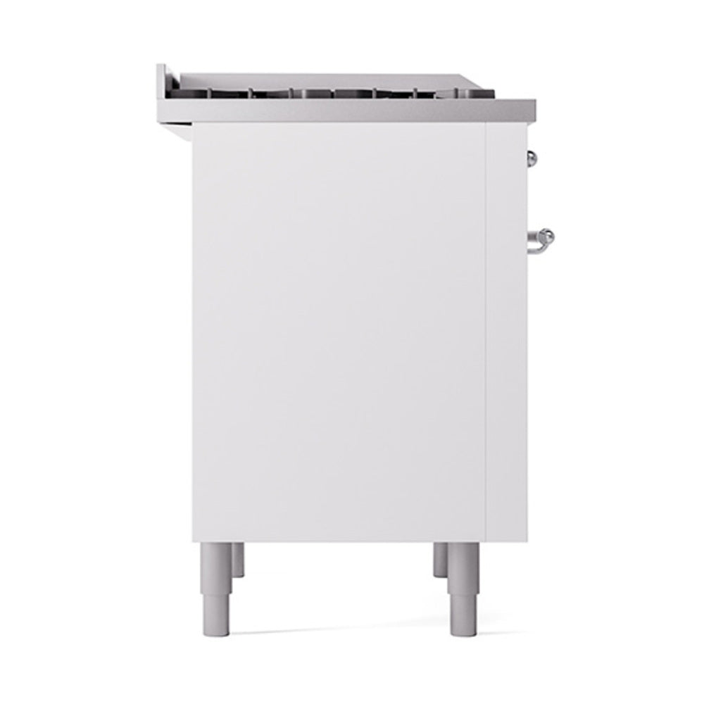 ILVE Nostalgie II Noblesse 36-Inch Natural Gas Dual Fuel Range and Solid Door Oven in White with Chrome Trim (UN36FQNMPWHC)