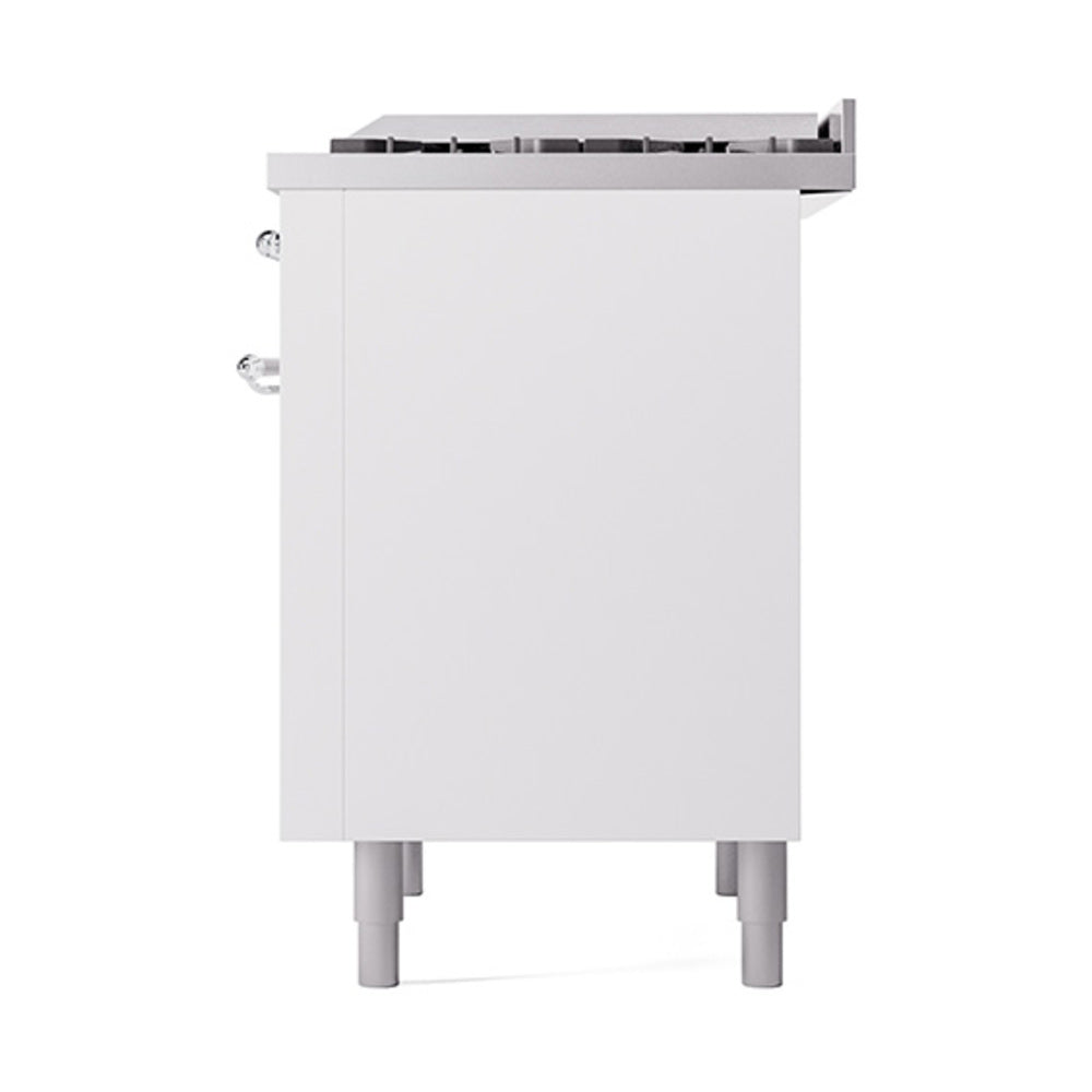 ILVE Nostalgie II Noblesse 36-Inch Natural Gas Dual Fuel Range and Solid Door Oven in White with Chrome Trim (UN36FQNMPWHC)