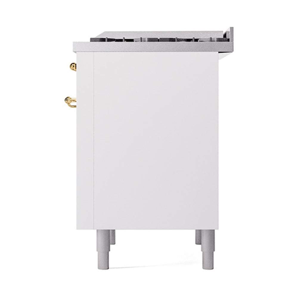 ILVE Nostalgie II Noblesse 36-Inch Natural Gas Dual Fuel Range and Solid Door Oven in White with Brass Trim (UN36FQNMPWHG)