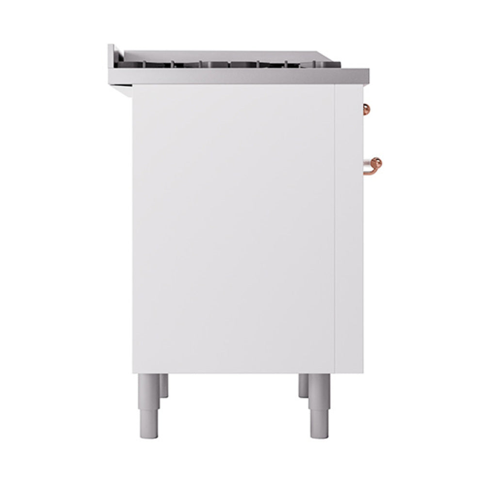 ILVE Nostalgie II Noblesse 36-Inch Natural Gas Dual Fuel Range and Solid Door Oven in White with Copper Trim (UN36FQNMPWHP)