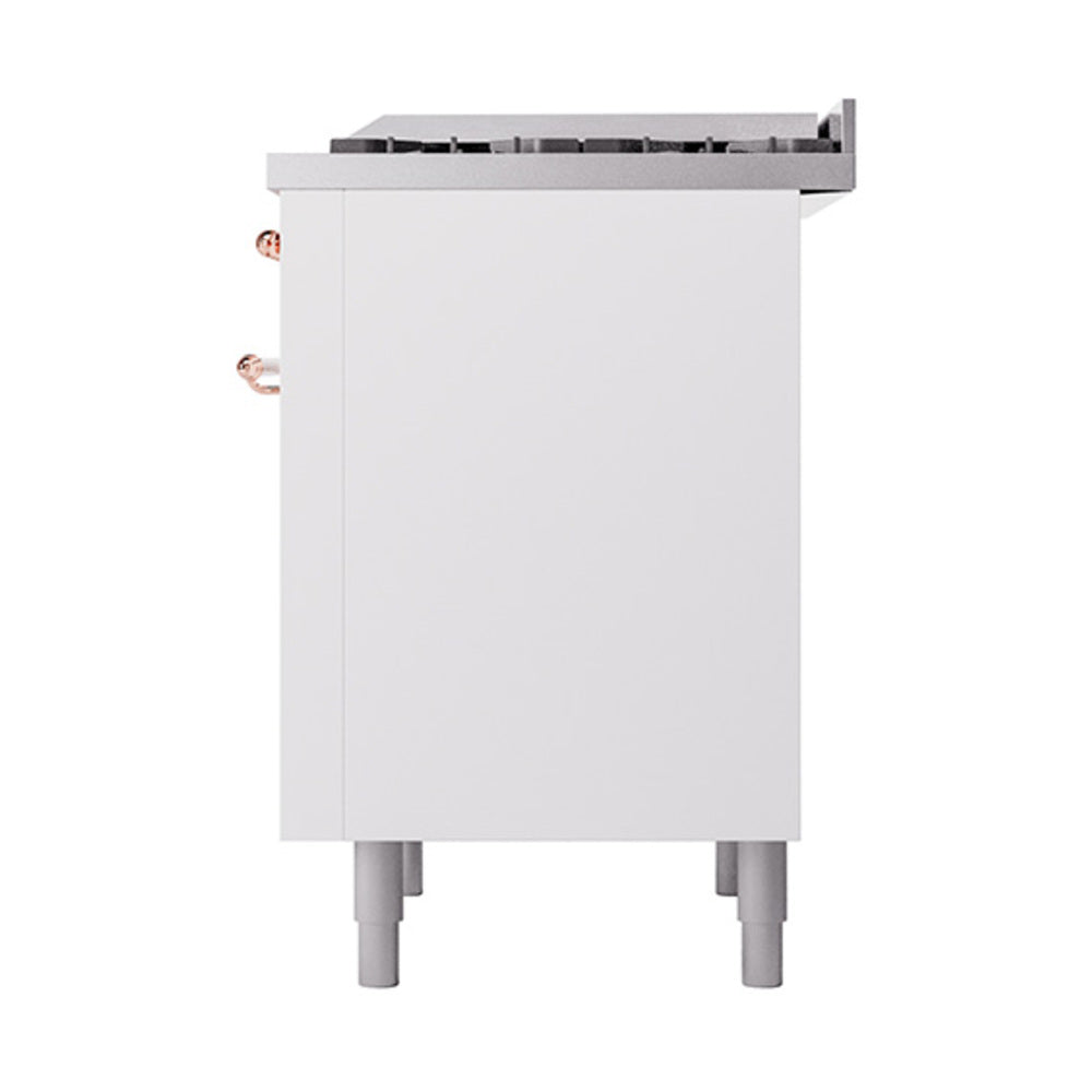 ILVE Nostalgie II Noblesse 36-Inch Natural Gas Dual Fuel Range and Solid Door Oven in White with Copper Trim (UN36FQNMPWHP)