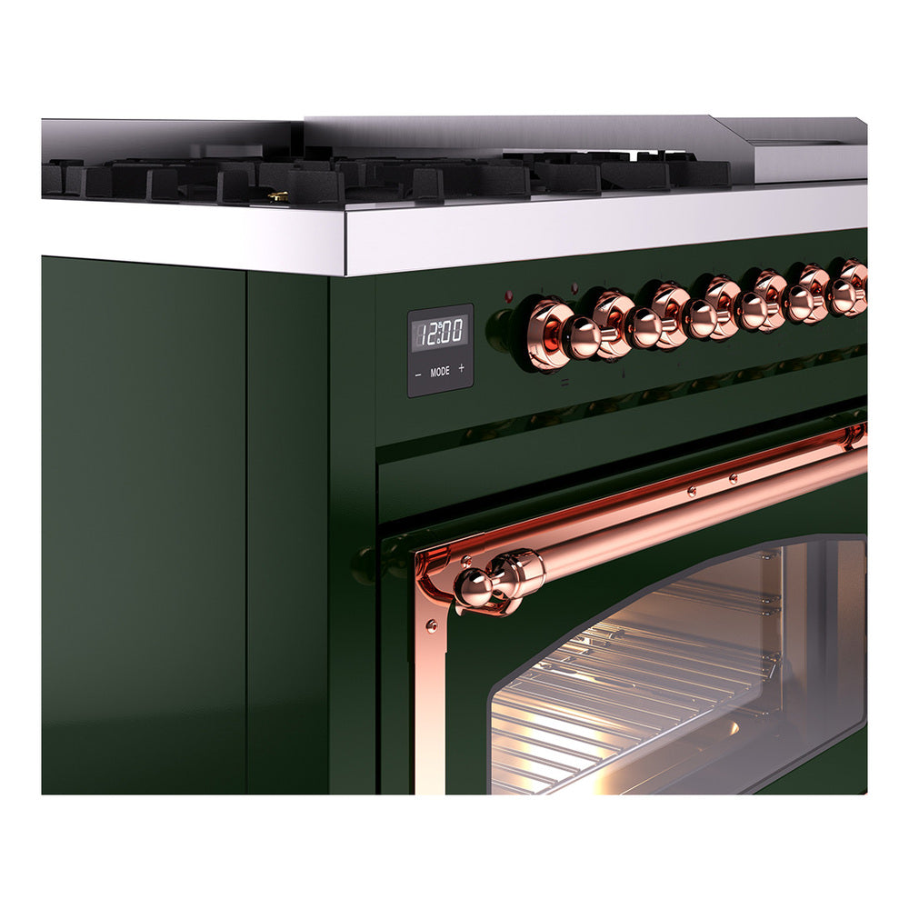 ILVE Nostalgie II Noblesse 48-Inch Dual Fuel Freestanding Range in Emerald Green with Copper Trim (UN48FNMPEGPLP)