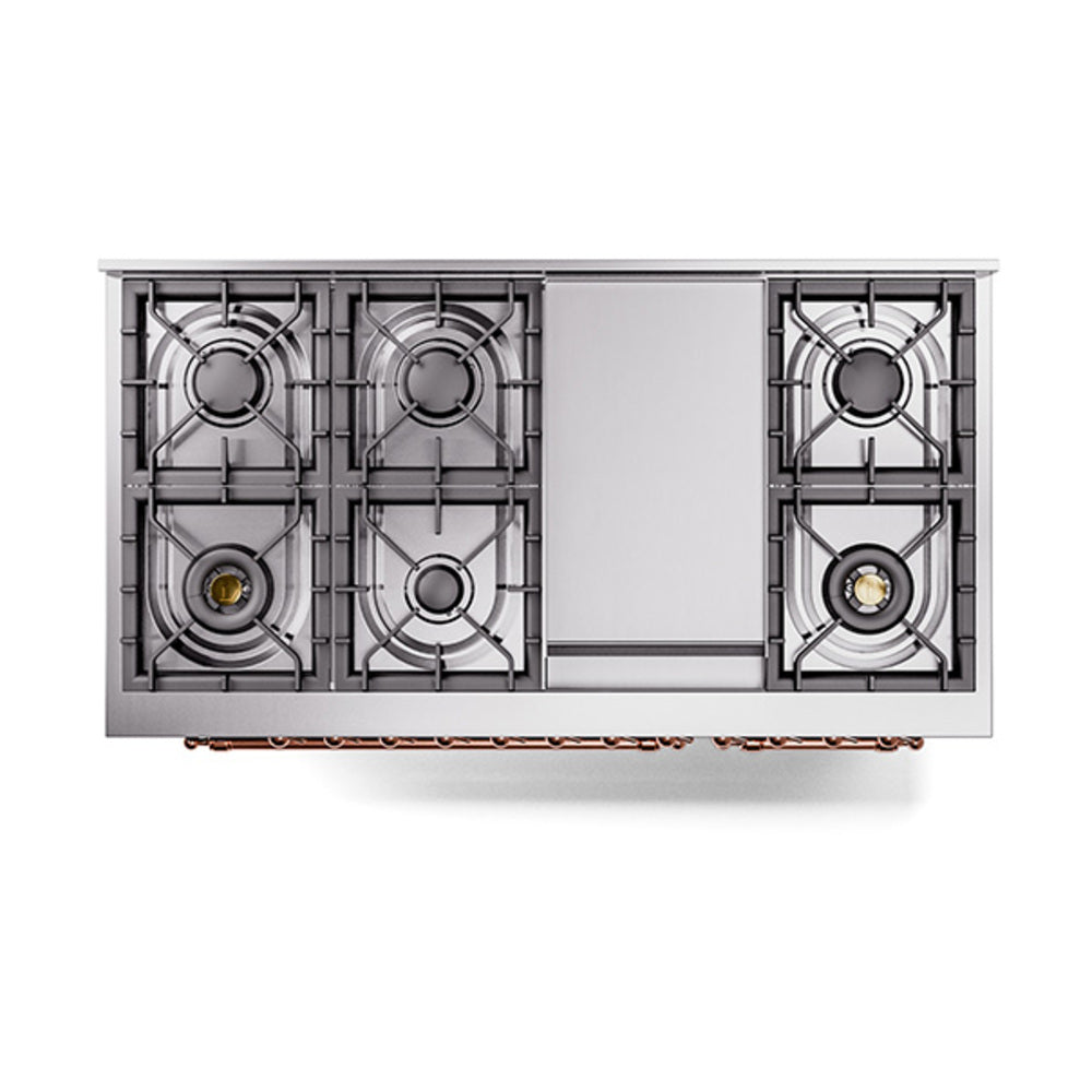 ILVE Nostalgie II Noblesse 48-Inch Dual Fuel Freestanding Range in Emerald Green with Copper Trim (UN48FNMPEGPLP)