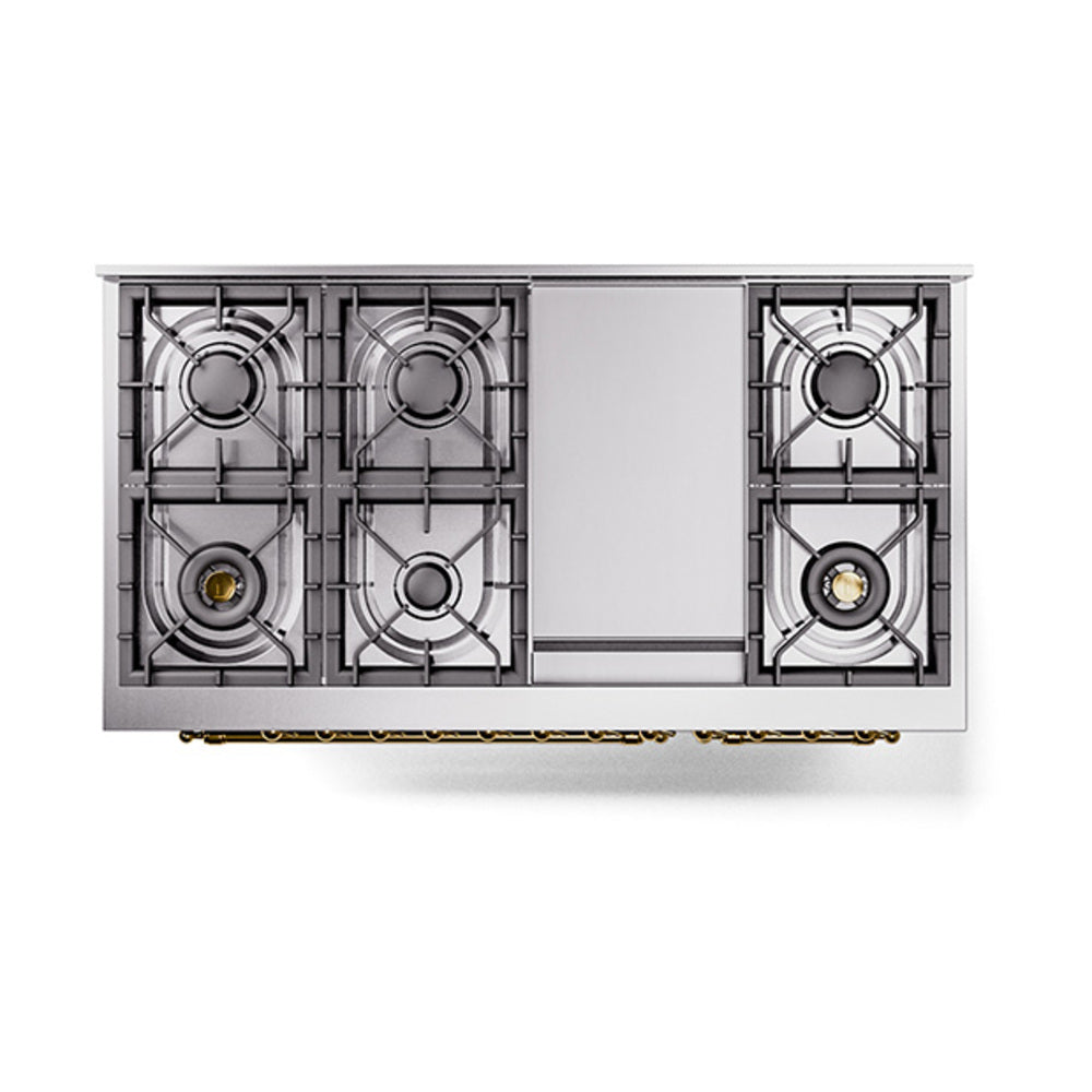 ILVE Nostalgie II Noblesse 48-Inch Dual Fuel Freestanding Range in Midnight Blue with Brass Trim (UN48FNMPMBGLP)