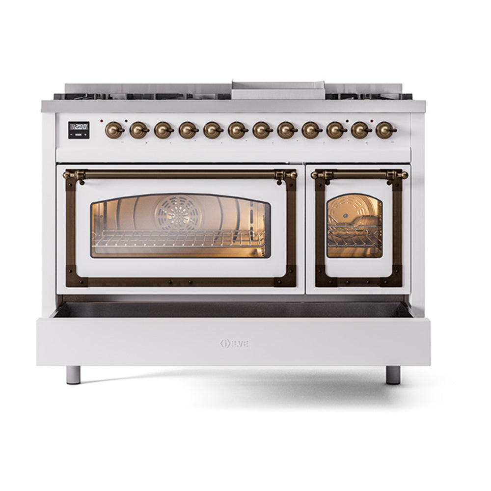 ILVE Nostalgie II Noblesse 48-Inch Dual Fuel Freestanding Range in Custom RAL with Burnished Bronze Trim (UN48FNMPRABLP)