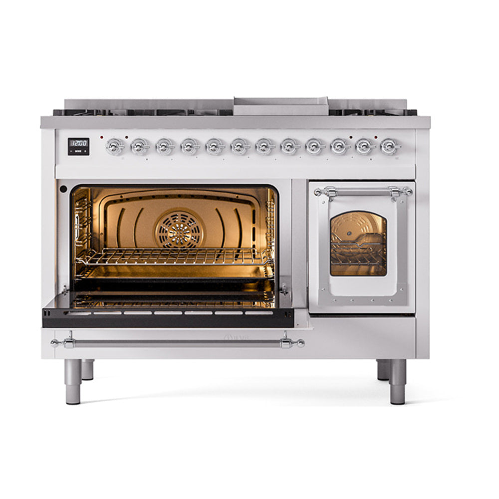 ILVE Nostalgie II Noblesse 48-Inch Freestanding Natural Gas Dual Fuel Range in Custom RAL with Chrome Trim (UN48FNMPRAC)