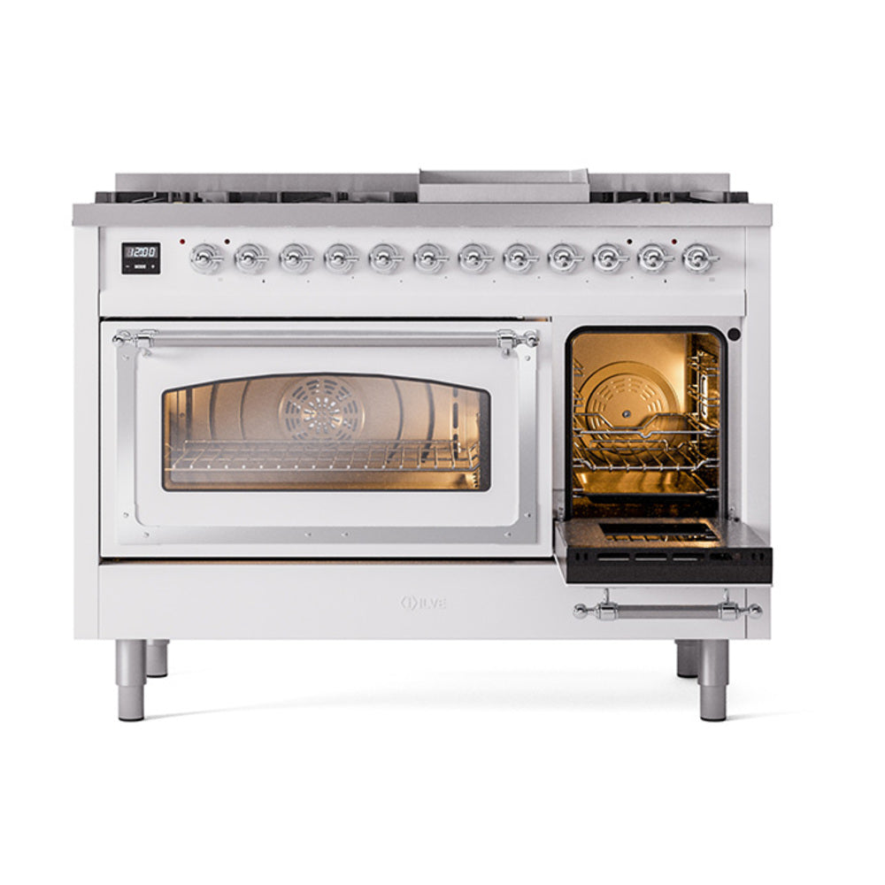 ILVE Nostalgie II Noblesse 48-Inch Freestanding Natural Gas Dual Fuel Range in Custom RAL with Chrome Trim (UN48FNMPRAC)