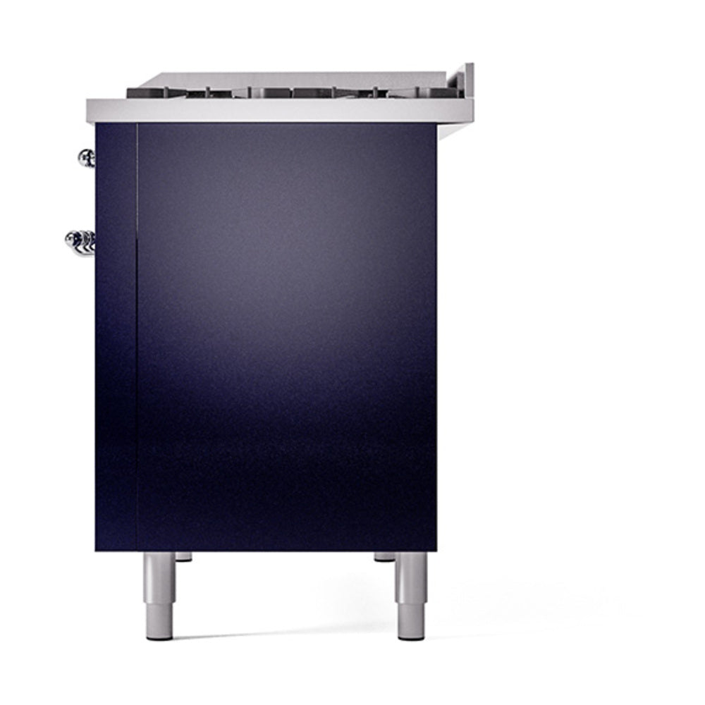 ILVE Nostalgie II Noblesse 48-Inch Dual Fuel Freestanding Range with Solid Door Oven in Midnight Blue with Chrome Trim (UN48FQNMPMBCLP)