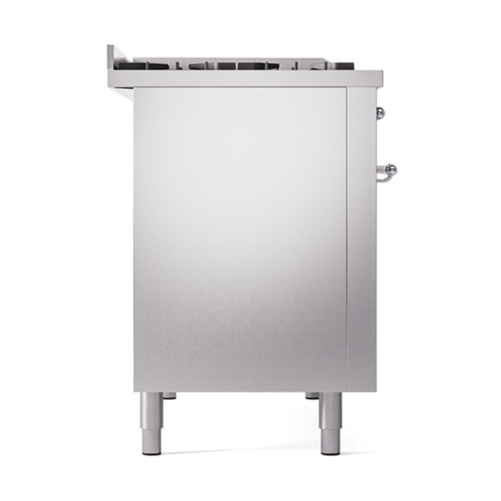 ILVE Nostalgie II Noblesse 48-Inch Freestanding Natural Gas Dual Fuel Range with Solid Door Oven in Stainless Steel with Chrome Trim (UN48FQNMPSSC)