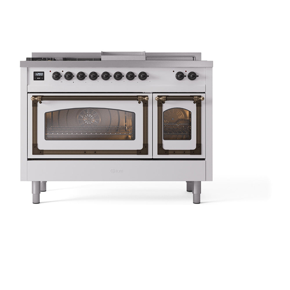 ILVE Nostalgie II Noblesse 48-Inch LP Dual Fuel Range, 5 Burners, Griddle, Custom RAL with Burnished Bronze Trim (UN48FSNMPRABLP)