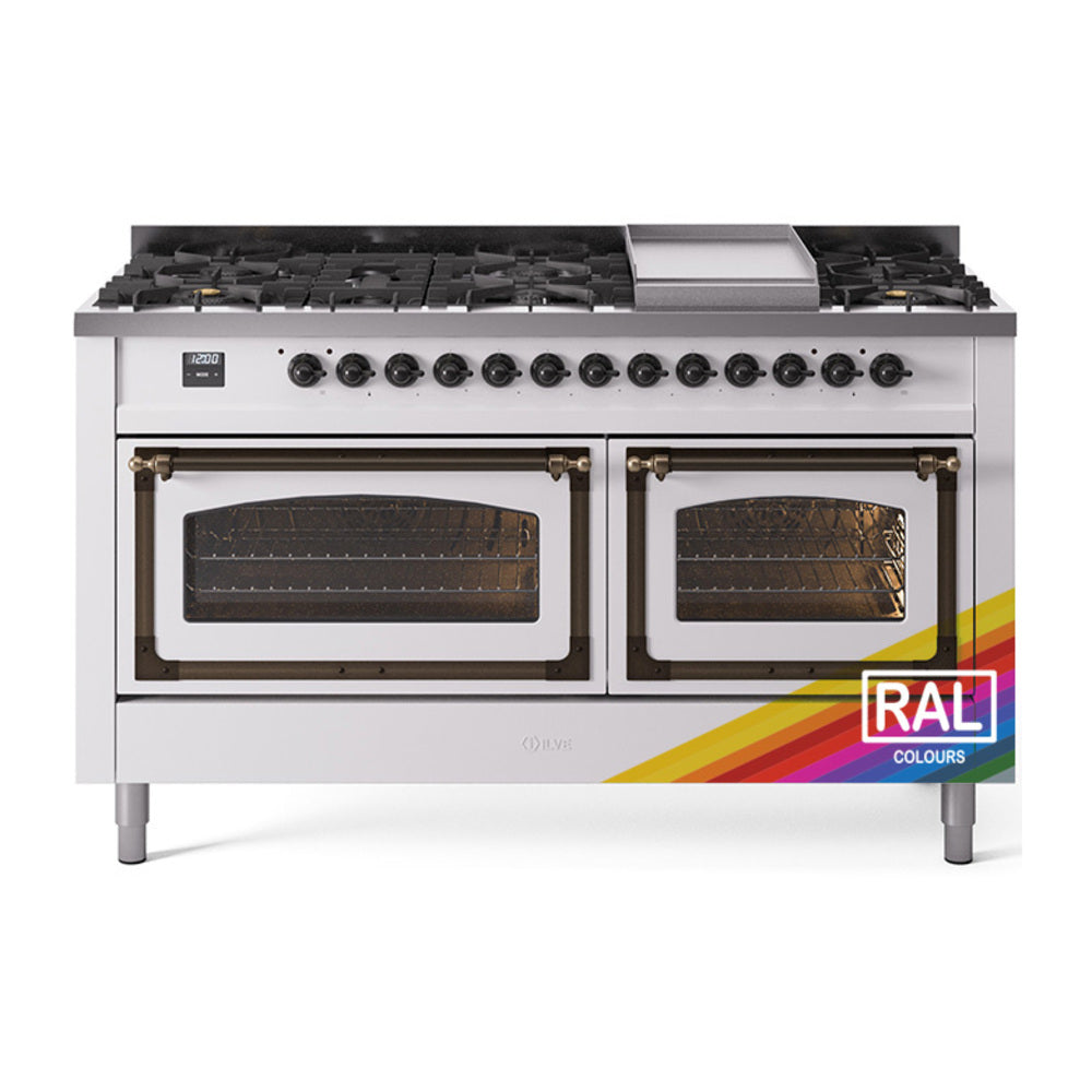 ILVE Nostalgie II Noblesse 60-Inch Natural Gas Dual Fuel Range, Custom RAL with Burnished Bronze Trim (UN60FNMPRAB)