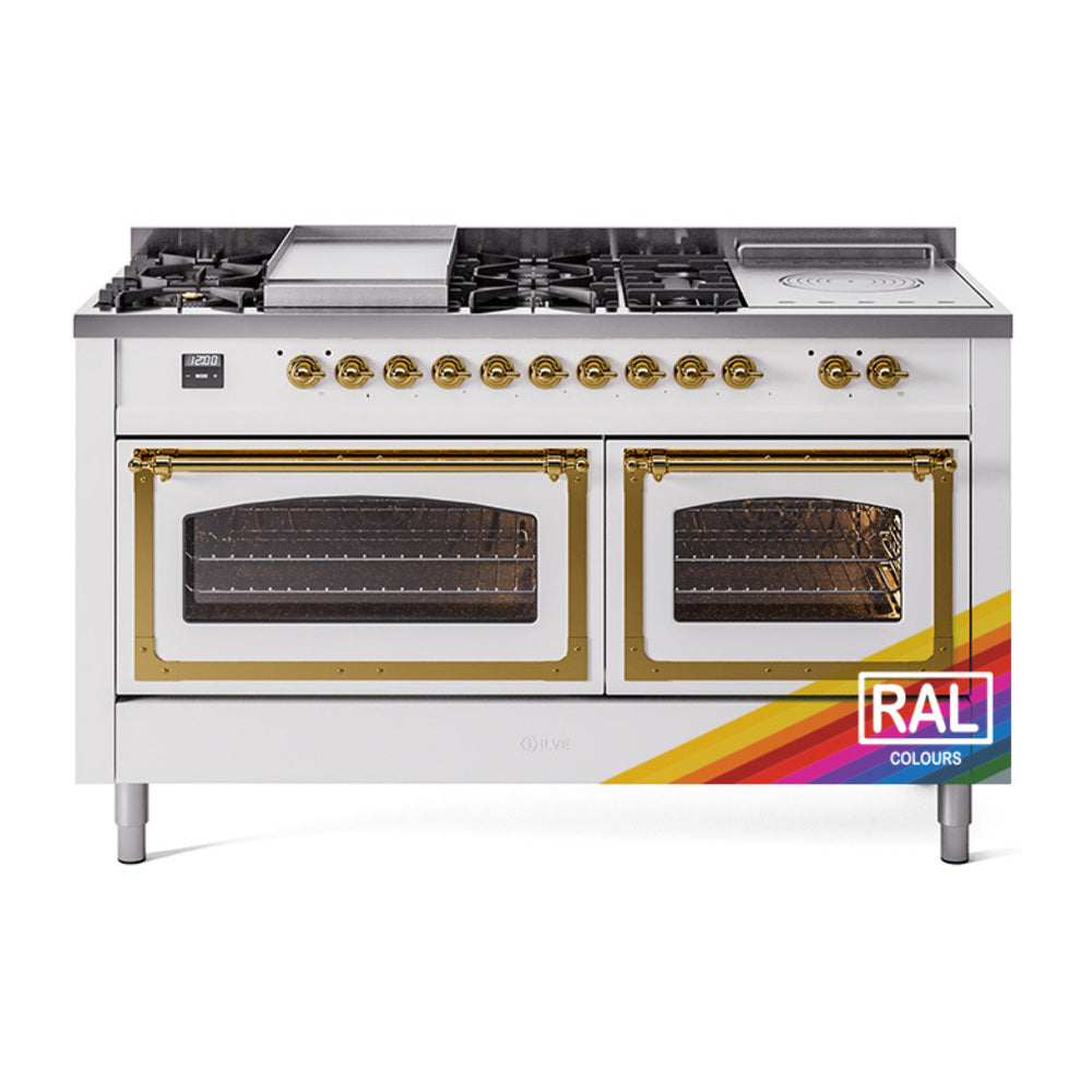 ILVE Nostalgie II Noblesse 60-Inch Propane Dual Fuel Range, 7 Burners, French Top, RAL with Brass Trim (UN60FSNMPRAGLP)