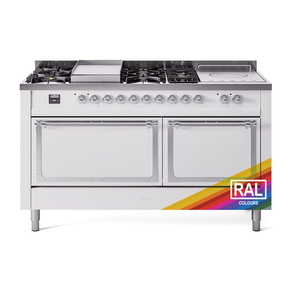 ILVE Nostalgie II Noblesse 60-Inch Propane Dual Fuel Range, 7 Burners, French Top, RAL with Chrome Trim (UN60FSQNMPRACLP)