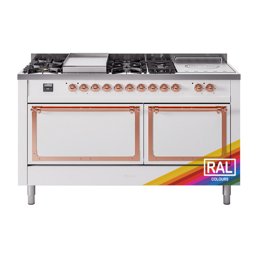 ILVE Nostalgie II Noblesse 60-Inch Propane Dual Fuel Range, 7 Burners, French Top, Custom RAL with Copper Trim (UN60FSQNMPRAPLP)