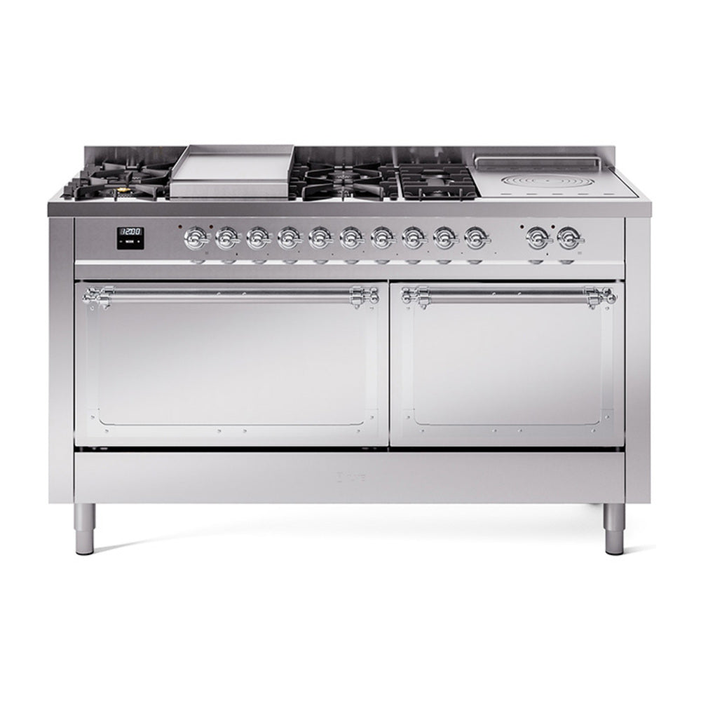 ILVE Nostalgie II Noblesse 60-Inch Propane Dual Fuel Range, 7 Burners, French Top, Stainless Steel with Chrome Trim (UN60FSQNMPSSCLP)