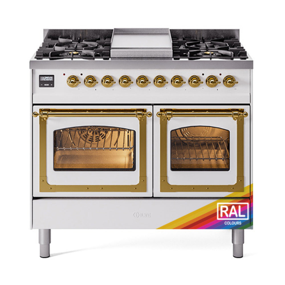 ILVE Nostalgie II Noblesse 40-Inch Propane Dual Fuel Range, Triple Glass Door, Custom RAL with Brass Trim (UND40FNMPRAGLP)