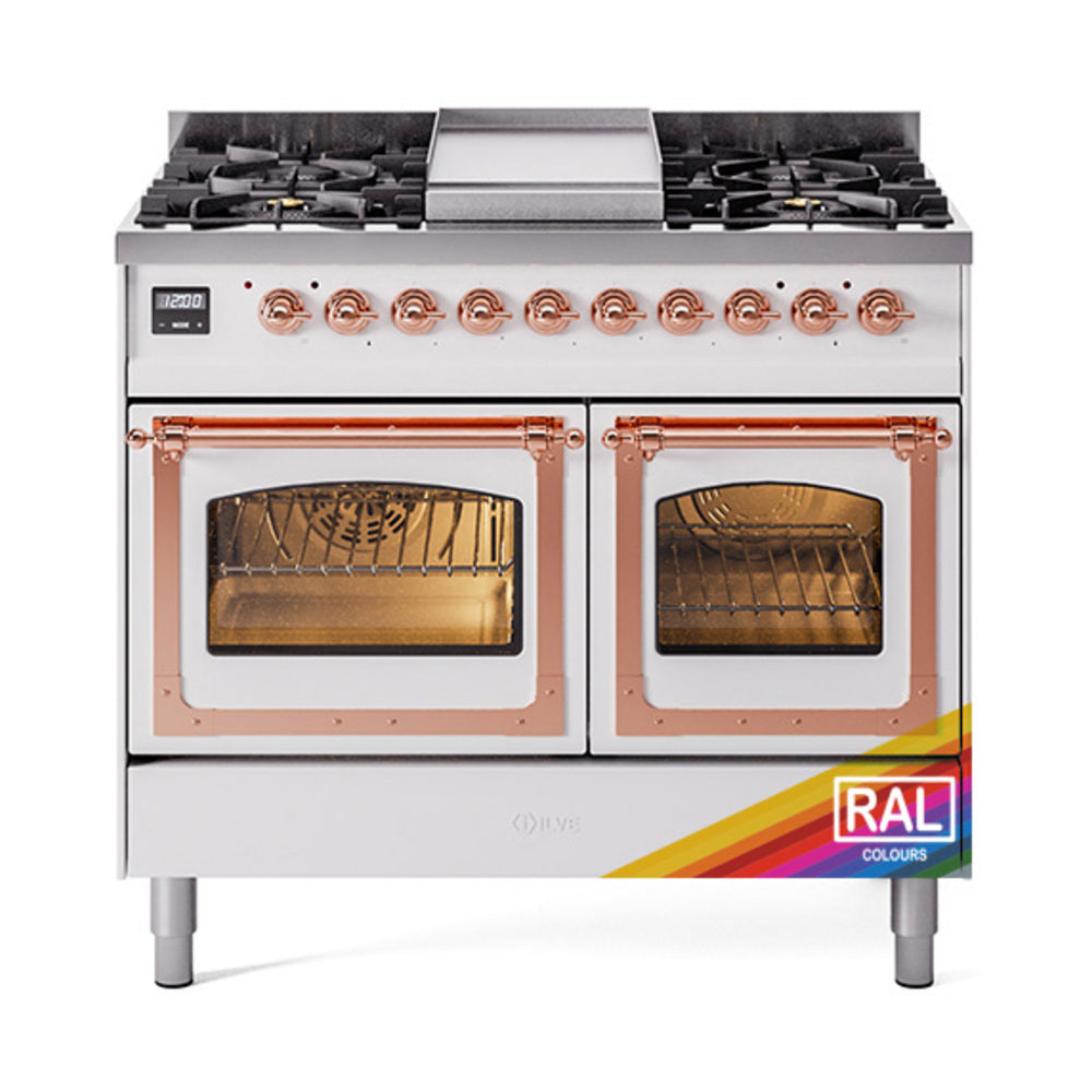 ILVE Nostalgie II Noblesse 40-Inch Natural Gas Dual Fuel Range, Triple Glass Door, Custom RAL with Copper Trim (UND40FNMPRAP)
