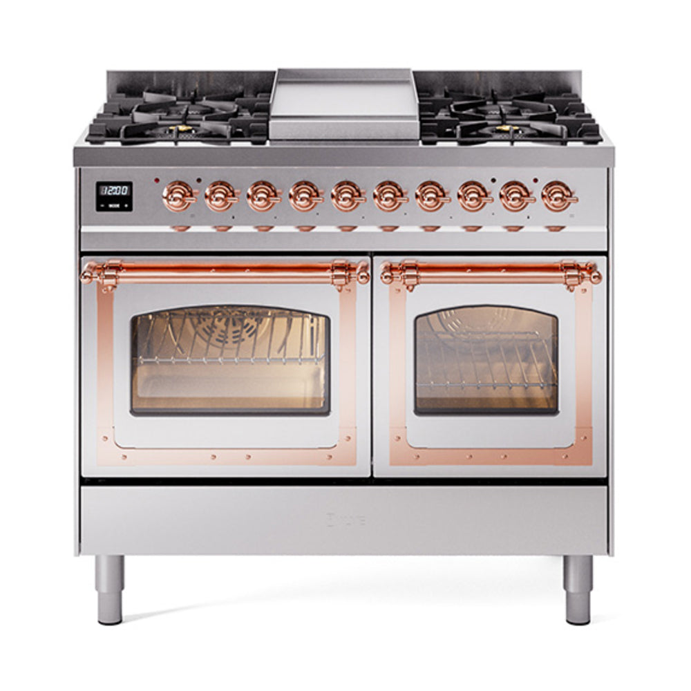ILVE Nostalgie II Noblesse 40-Inch Propane Dual Fuel Range, Triple Glass Door, Stainless Steel with Copper Trim (UND40FNMPSSPLP)