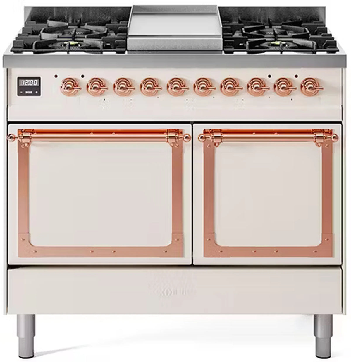 ILVE Nostalgie II Noblesse 40-Inch Propane Dual Fuel Range, Solid Door, Antique White with Copper Trim (UND40FQNMPAWPLP)