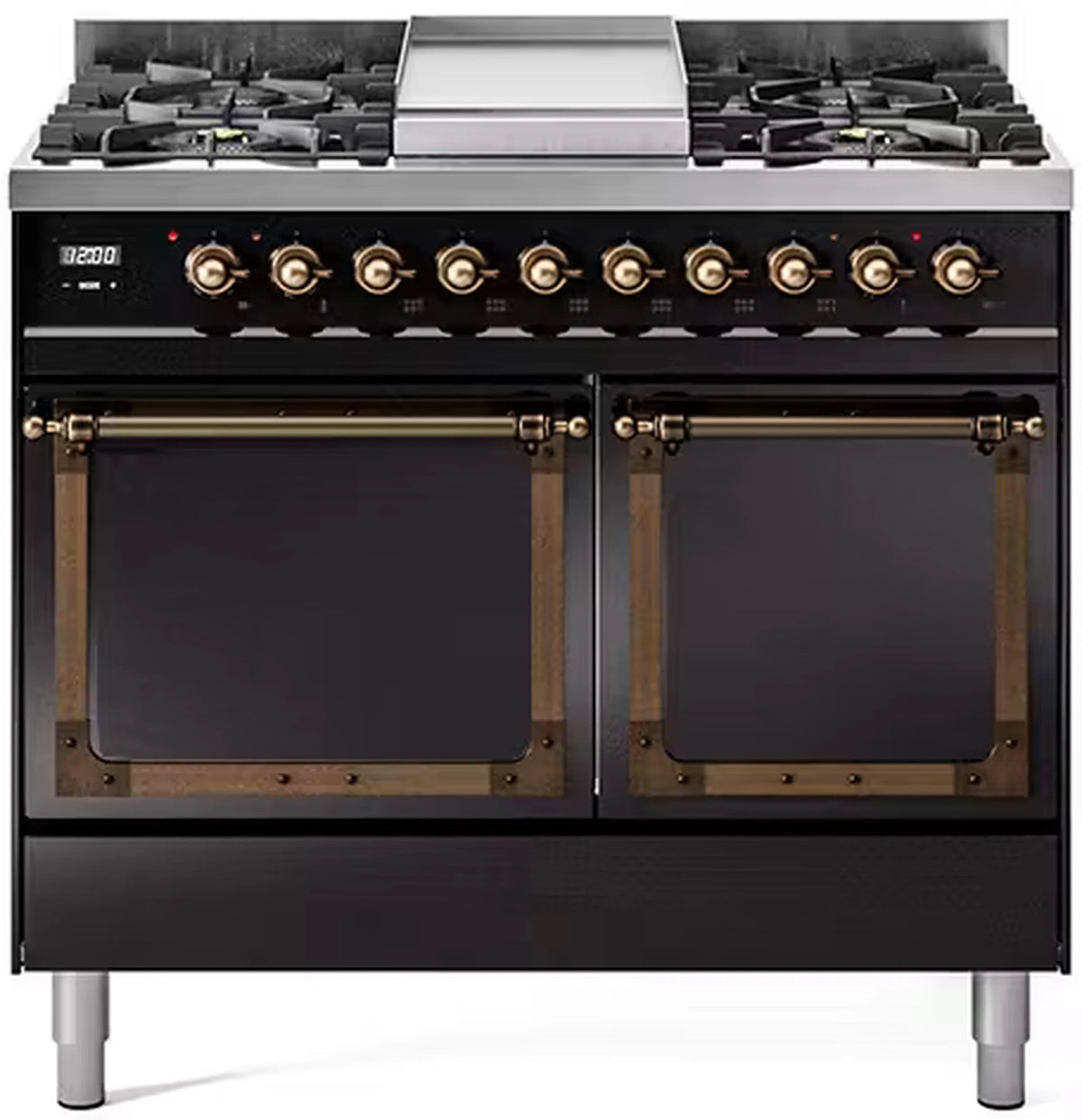 ILVE Nostalgie II Noblesse 40-Inch Propane Dual Fuel Range, Solid Door, Glossy Black with Burnished Bronze Trim (UND40FQNMPBKBLP)