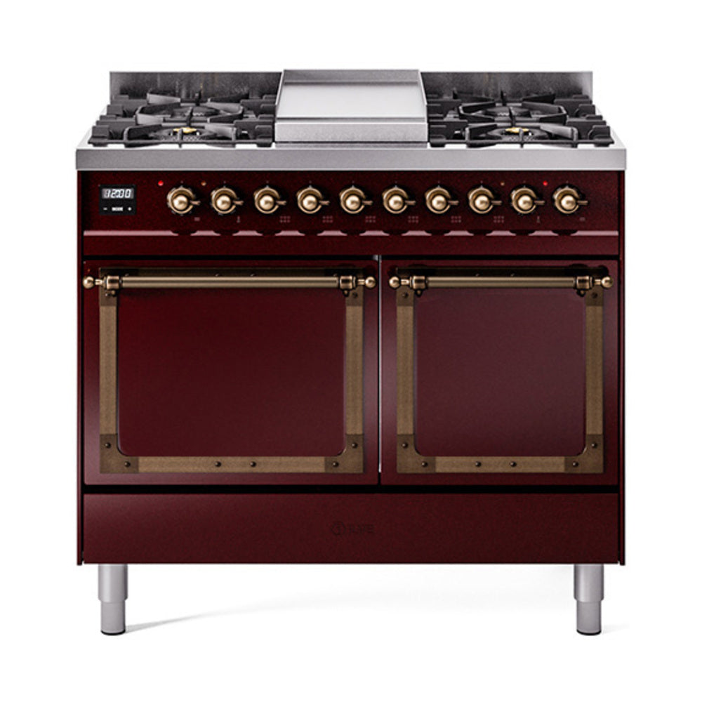 ILVE Nostalgie II Noblesse 40-Inch Propane Dual Fuel Range, Solid Door, Burgundy with Burnished Bronze Trim (UND40FQNMPBUBLP)