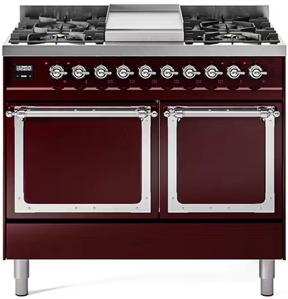 ILVE Nostalgie II Noblesse 40-Inch Propane Dual Fuel Range, Solid Door, Burgundy with Chrome Trim (UND40FQNMPBUCLP)