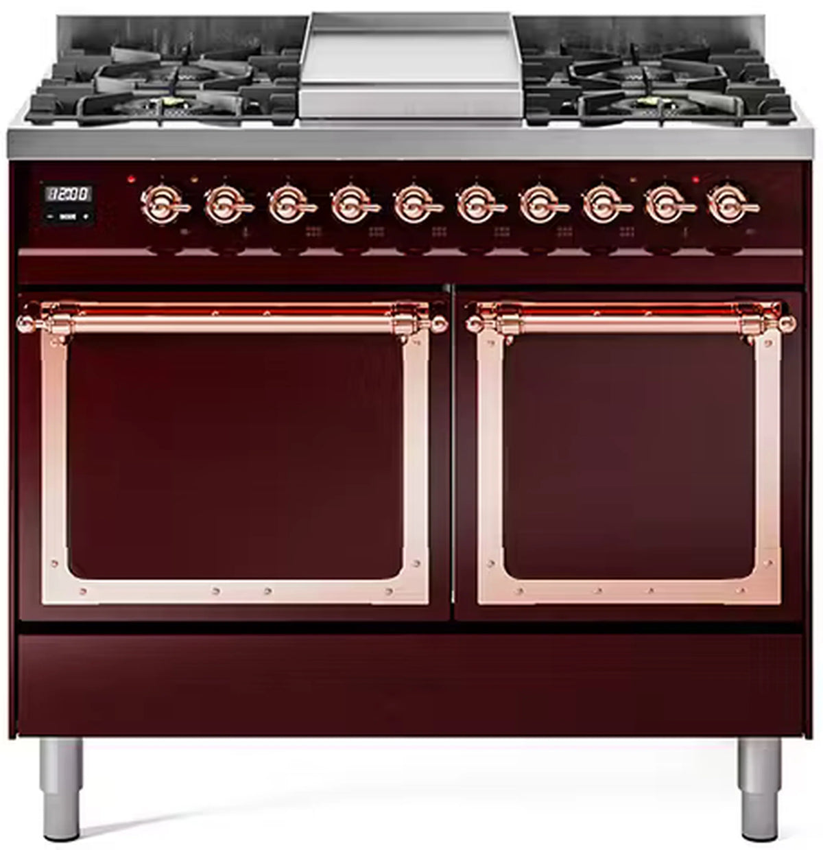 ILVE Nostalgie II Noblesse 40-Inch Propane Dual Fuel Range, Solid Door, Burgundy with Copper Trim (UND40FQNMPBUPLP)