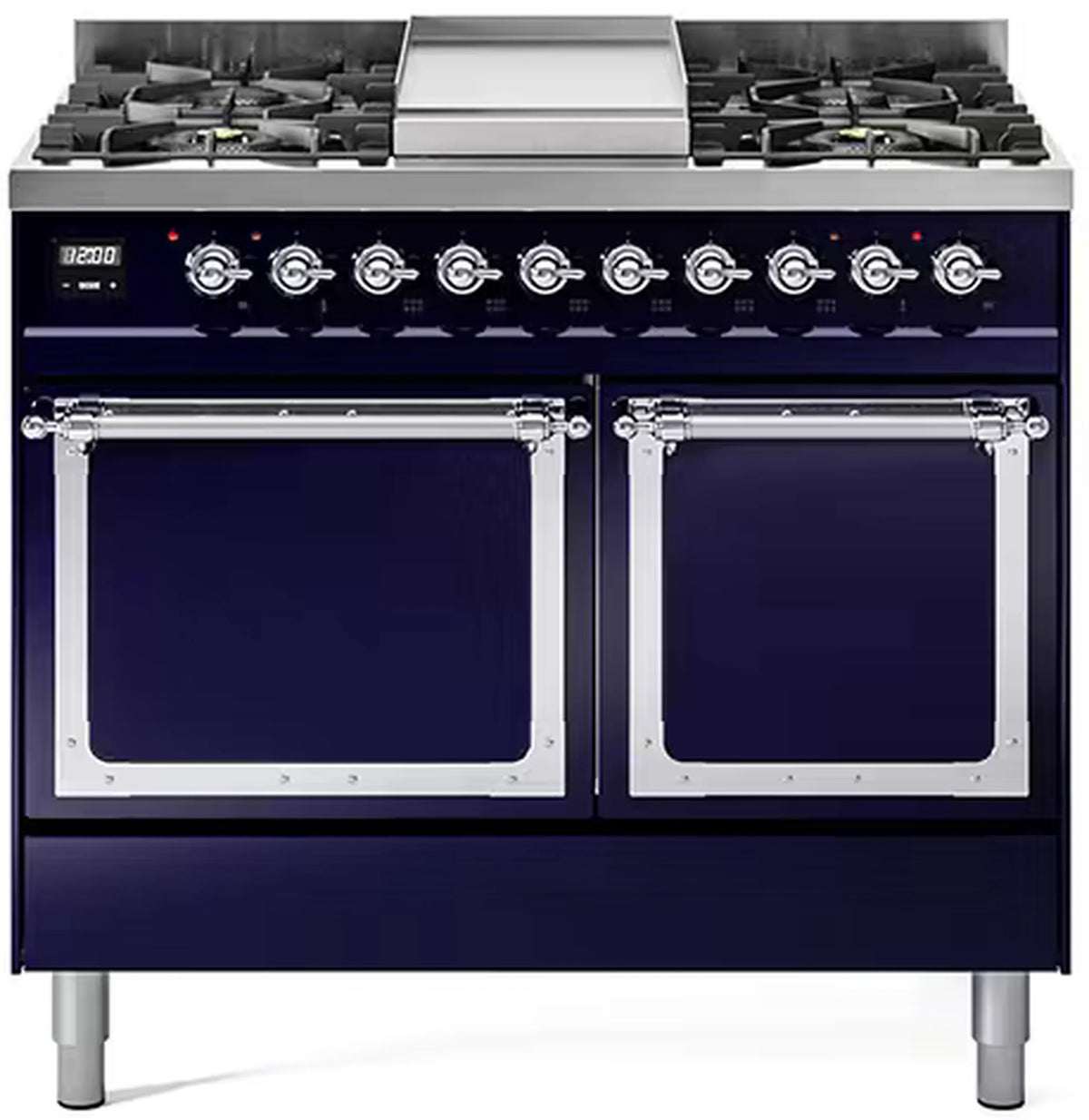 ILVE Nostalgie II Noblesse 40-Inch Propane Dual Fuel Range, Solid Door, Midnight Blue with Chrome Trim (UND40FQNMPMBCLP)