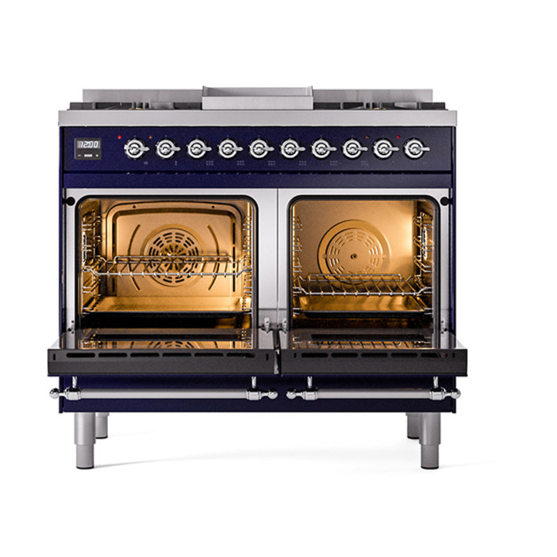 ILVE Nostalgie II Noblesse 40-Inch Propane Dual Fuel Range, Solid Door, Midnight Blue with Chrome Trim (UND40FQNMPMBCLP)