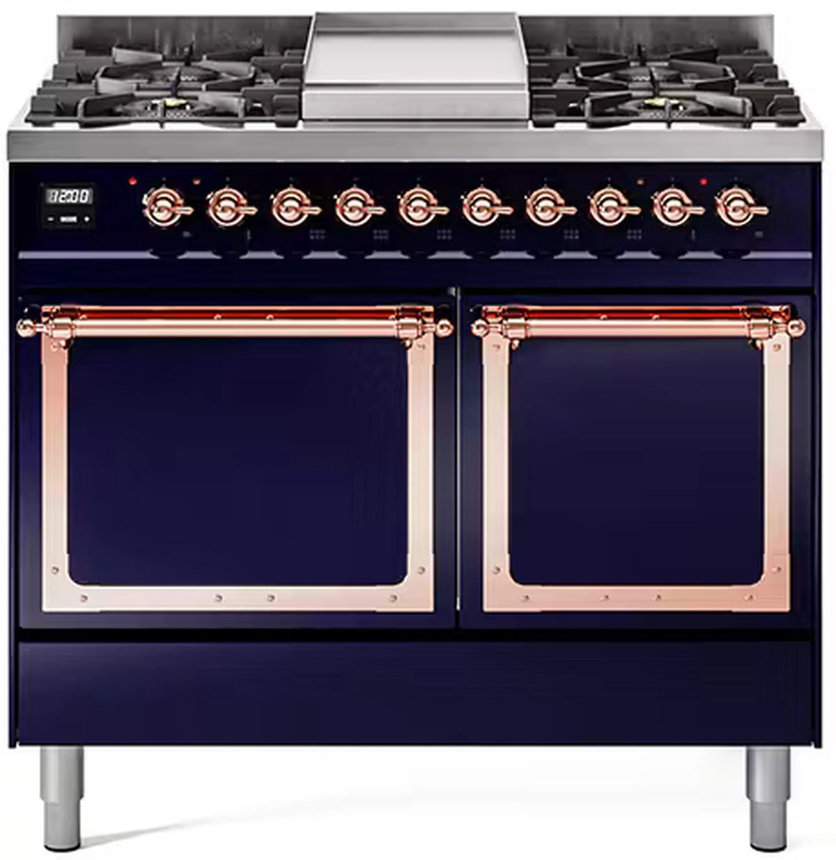 ILVE Nostalgie II Noblesse 40-Inch Propane Dual Fuel Range, Solid Door, Midnight Blue with Copper Trim (UND40FQNMPMBPLP)