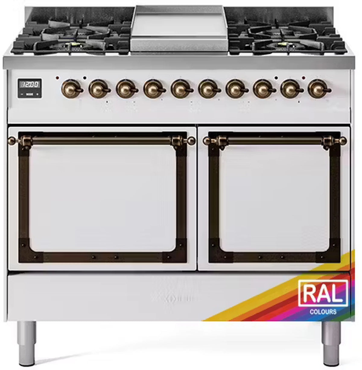 ILVE Nostalgie II Noblesse 40-Inch Propane Dual Fuel Range, Solid Door, Custom RAL with Burnished Bronze Trim (UND40FQNMPRABLP)