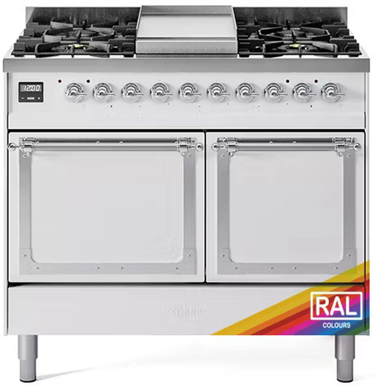 ILVE Nostalgie II Noblesse 40-Inch Natural Gas Dual Fuel Range, Solid Door, Custom RAL with Chrome Trim (UND40FQNMPRAC)