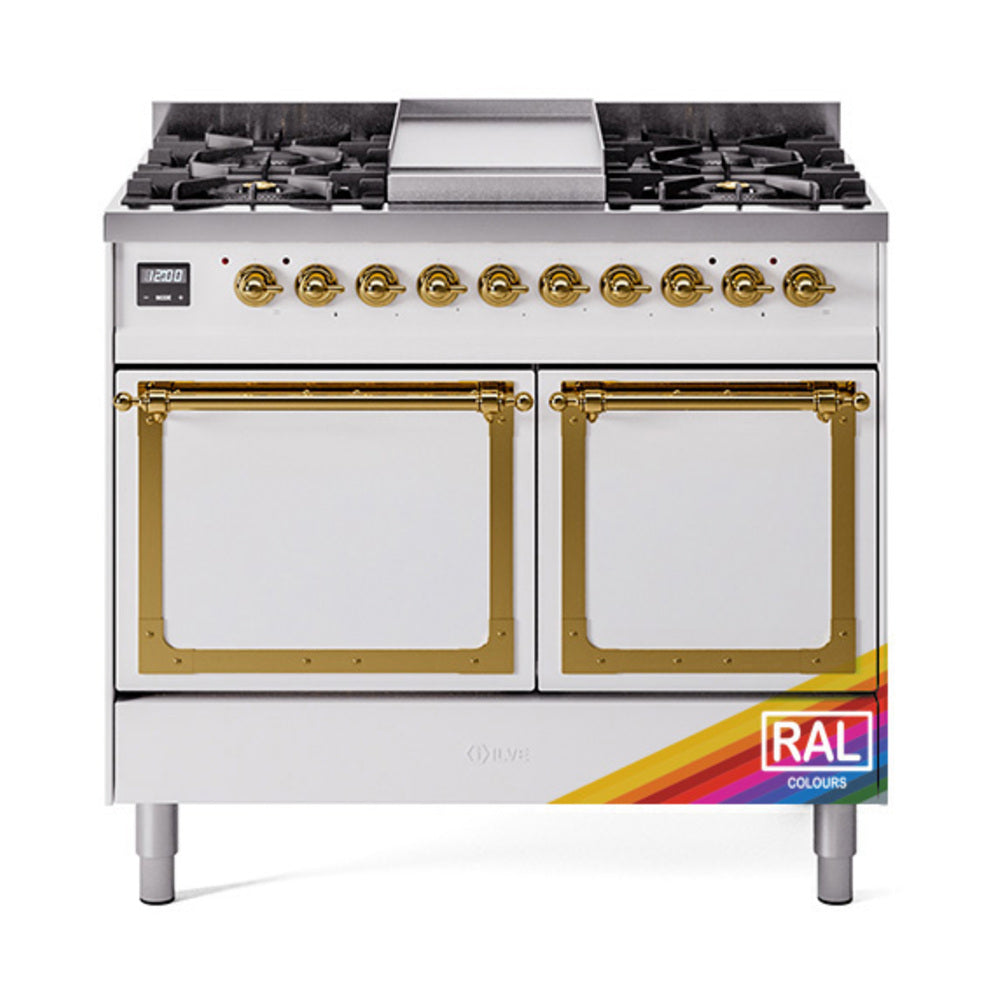 ILVE Nostalgie II Noblesse 40-Inch Propane Dual Fuel Range, Solid Door, Custom RAL with Brass Trim (UND40FQNMPRAGLP)